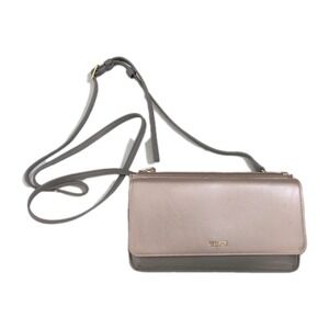 Tumi Belden Leather Wallet Crossbody Clutch in Metallic Pink / Gray